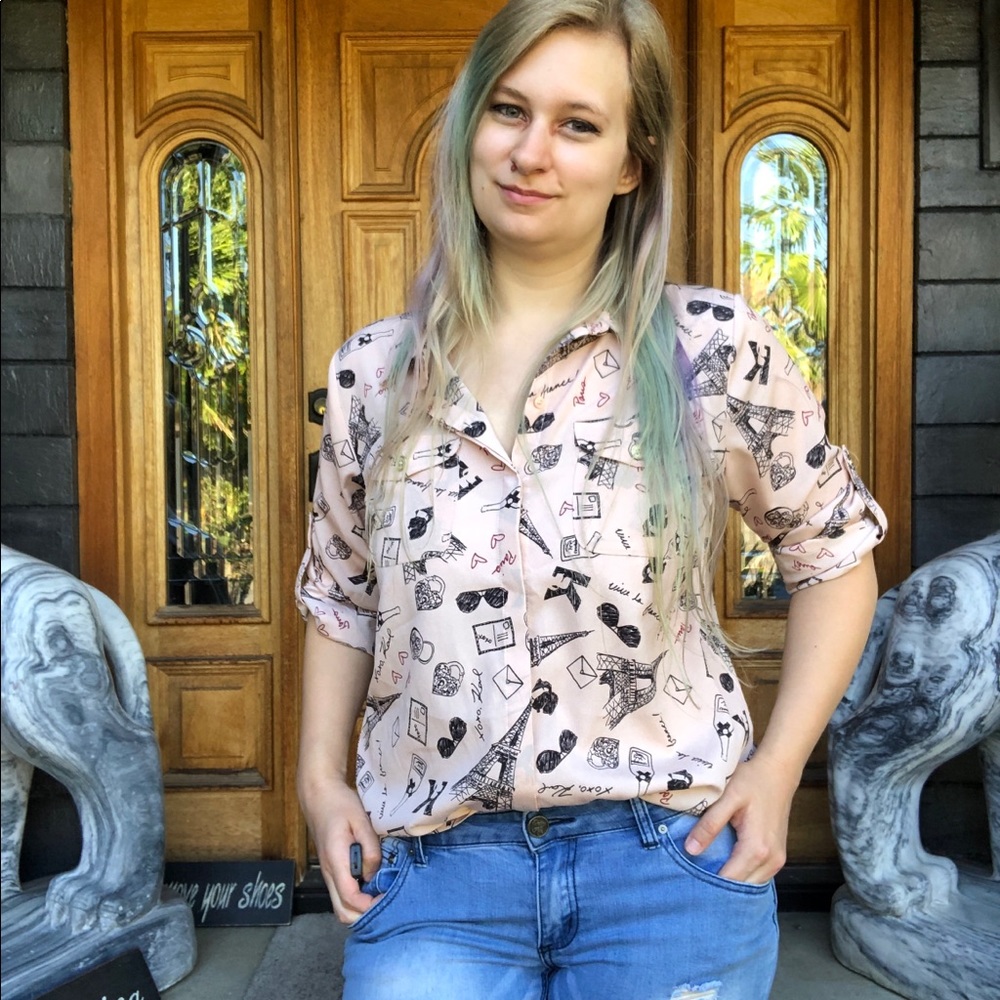 Karl Lagerfeld Paris pattered button up blouse